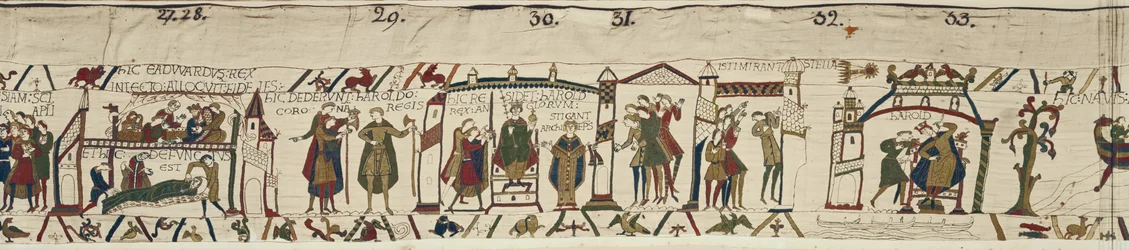 Morte di Edoardo il Confessore e incoronazione di Aroldo, ma appare una stella minacciosa, Arazzo di Bayeux
